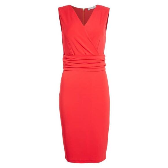 $695 MaxMara Siren Red Ruched Vneck Jersey Lusso Sheath Dress 42 US 8 NEW - Picture 3 of 16